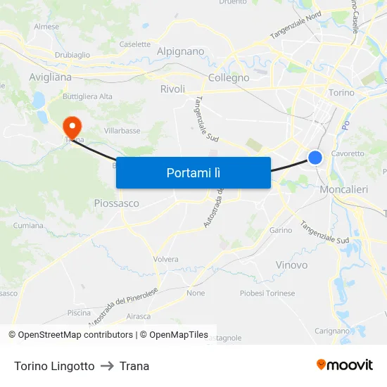 Torino Lingotto to Trana map