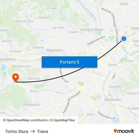 Torino Stura to Trana map