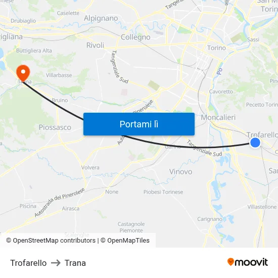 Trofarello to Trana map