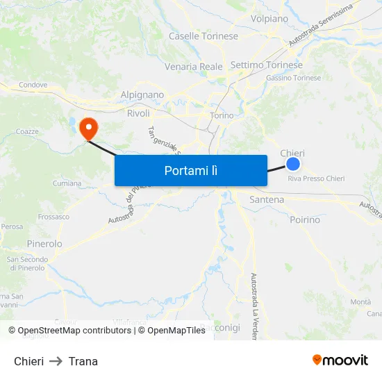 Chieri to Trana map