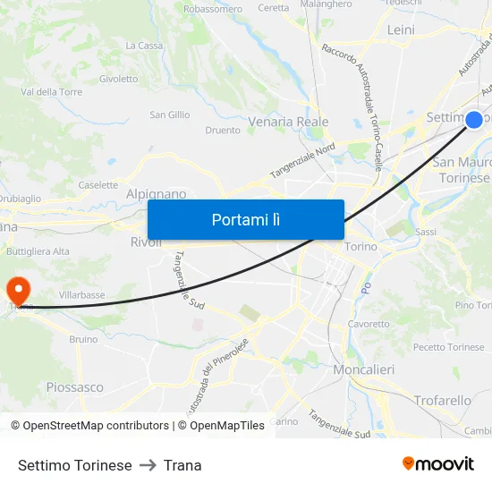 Settimo Torinese to Trana map