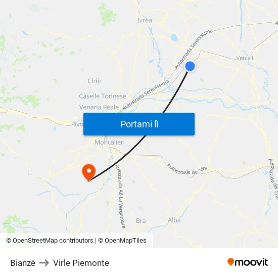 Bianzè to Virle Piemonte map