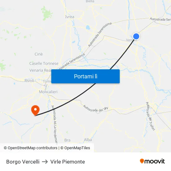 Borgo Vercelli to Virle Piemonte map