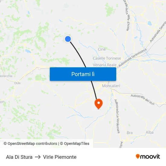 Ala Di Stura to Virle Piemonte map