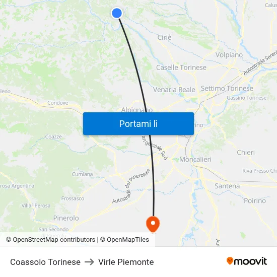 Coassolo Torinese to Virle Piemonte map