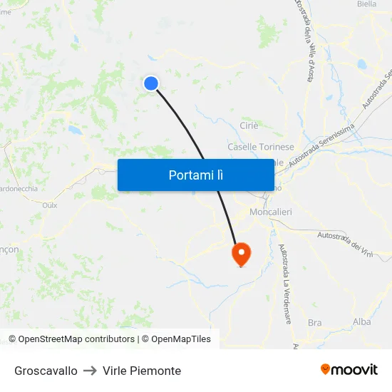 Groscavallo to Virle Piemonte map