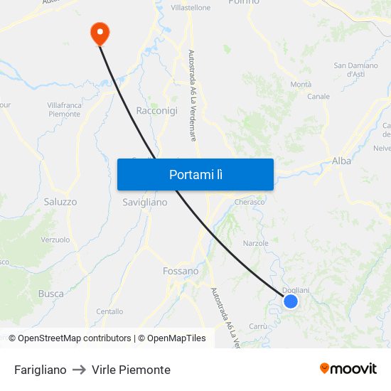 Farigliano to Virle Piemonte map