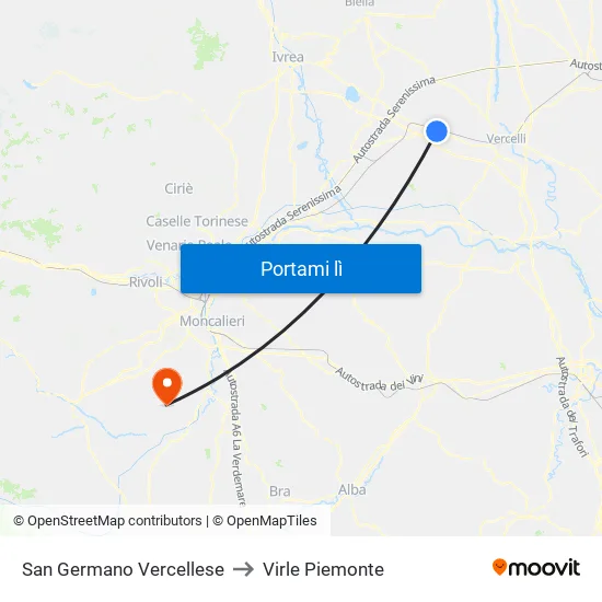 San Germano Vercellese to Virle Piemonte map