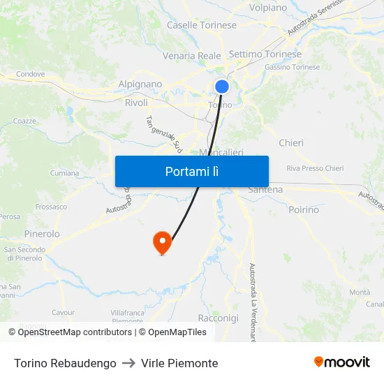 Torino Rebaudengo to Virle Piemonte map