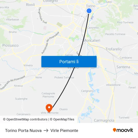 Torino Porta Nuova to Virle Piemonte map