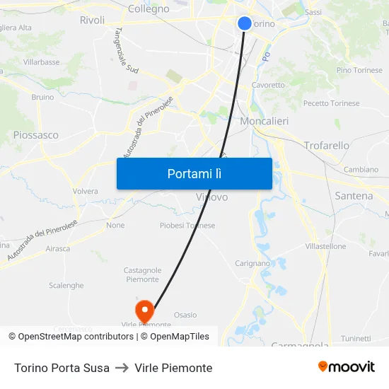 Torino Porta Susa to Virle Piemonte map