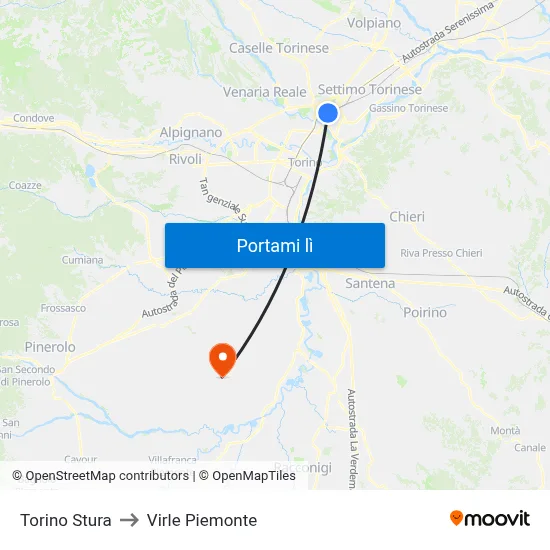 Torino Stura to Virle Piemonte map