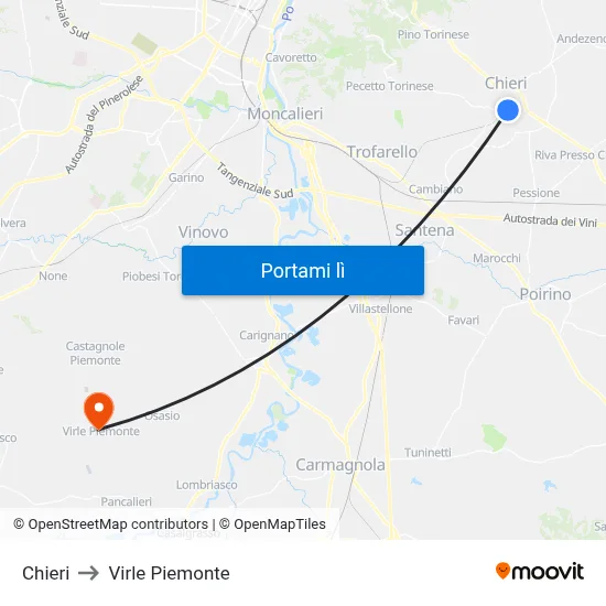 Chieri to Virle Piemonte map