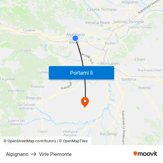 Alpignano to Virle Piemonte map