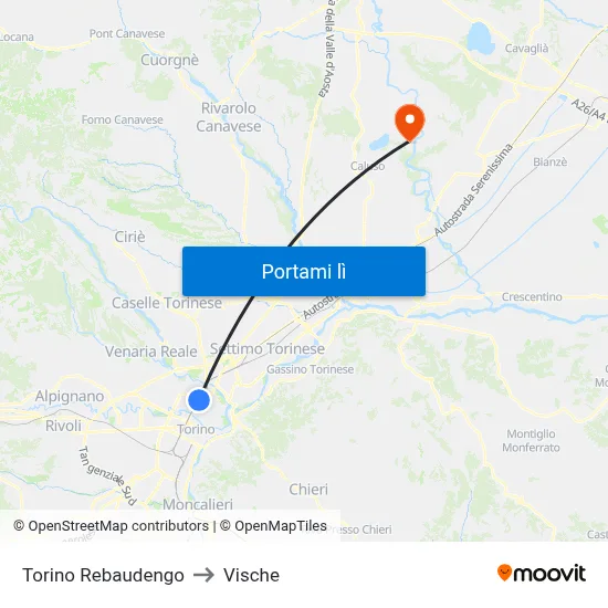 Torino Rebaudengo to Vische map