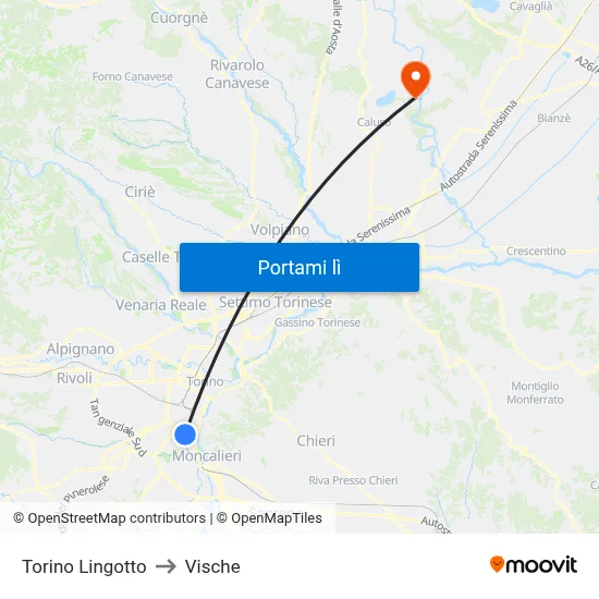 Torino Lingotto to Vische map
