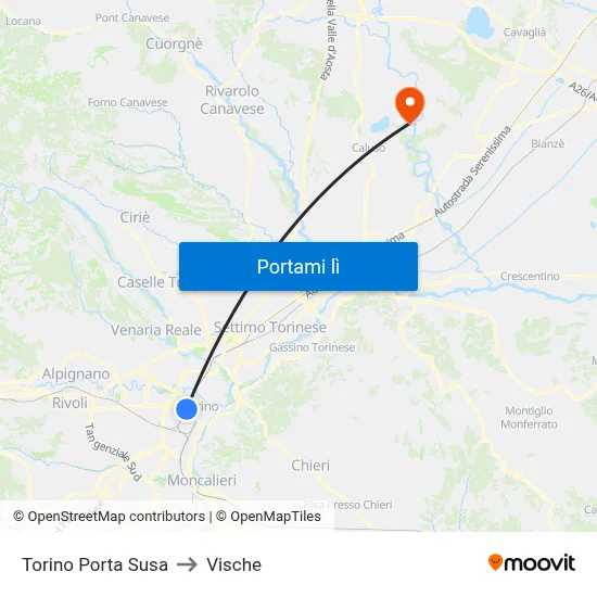 Torino Porta Susa to Vische map