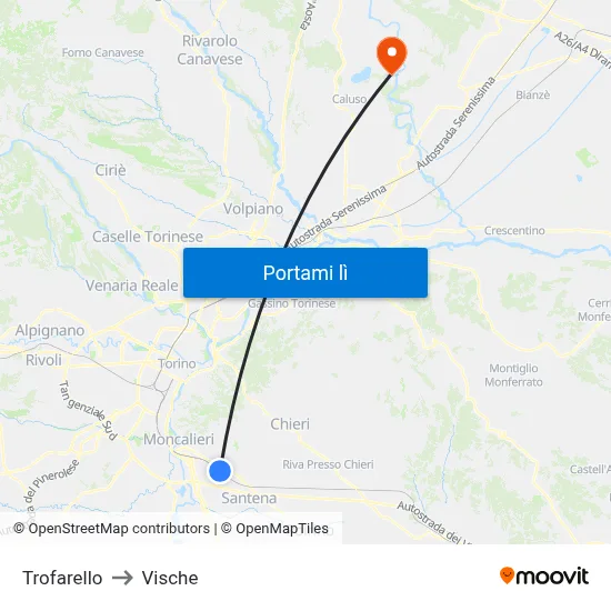 Trofarello to Vische map