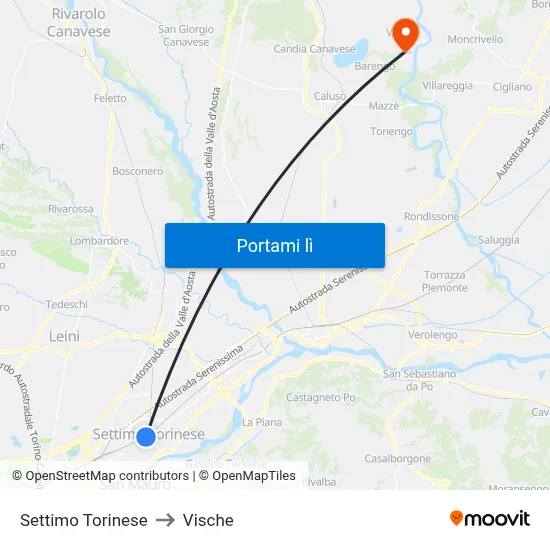 Settimo Torinese to Vische map