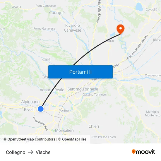 Collegno to Vische map