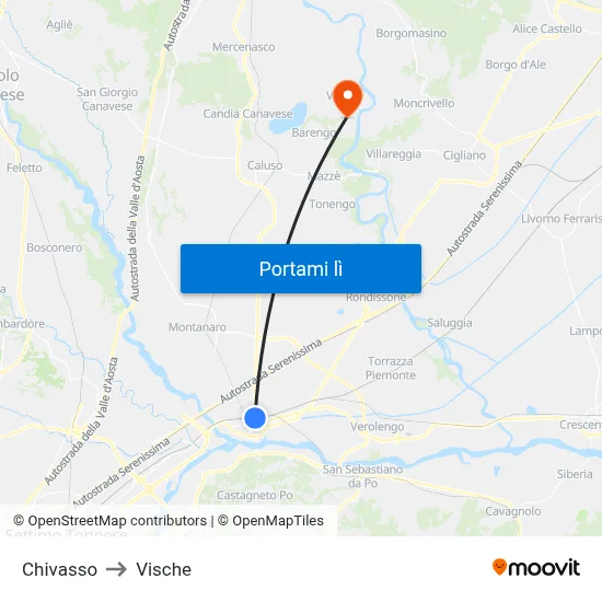 Chivasso to Vische map