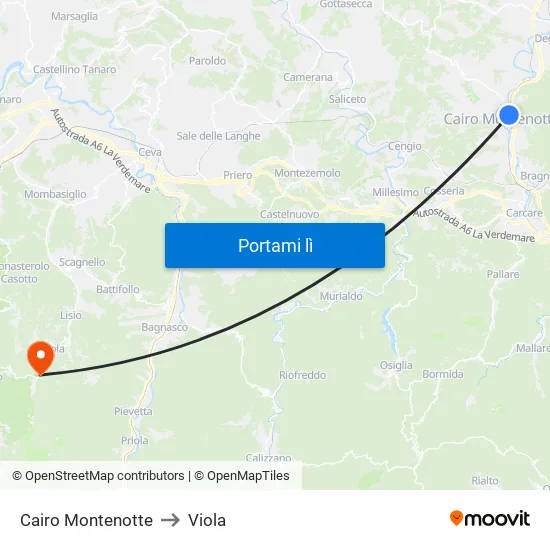 Cairo Montenotte to Viola map