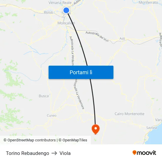 Torino Rebaudengo to Viola map