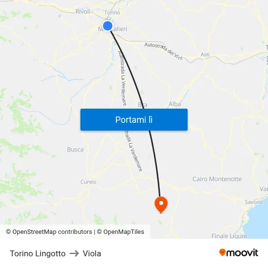 Torino Lingotto to Viola map