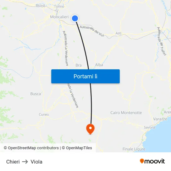 Chieri to Viola map