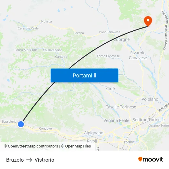 Bruzolo to Vistrorio map