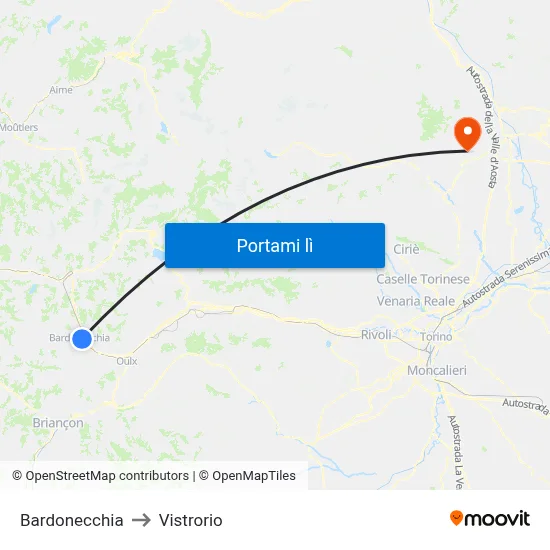 Bardonecchia to Vistrorio map