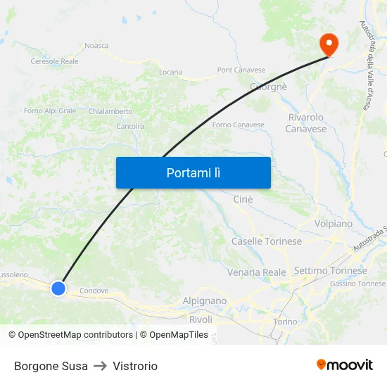 Borgone Susa to Vistrorio map
