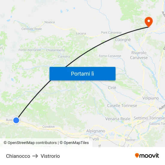 Chianocco to Vistrorio map
