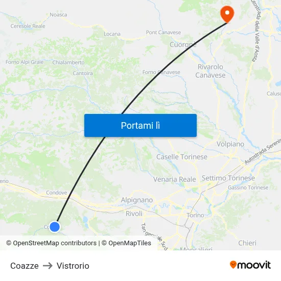 Coazze to Vistrorio map
