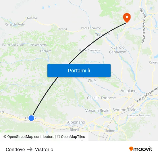 Condove to Vistrorio map