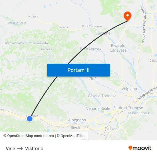 Vaie to Vistrorio map