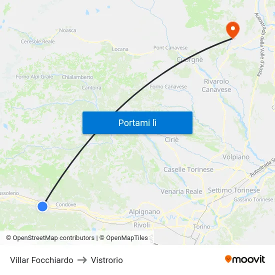 Villar Focchiardo to Vistrorio map