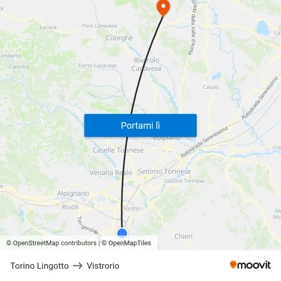 Torino Lingotto to Vistrorio map