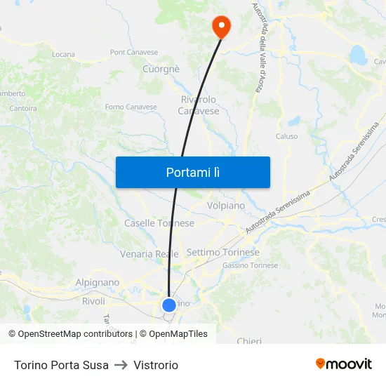 Torino Porta Susa to Vistrorio map