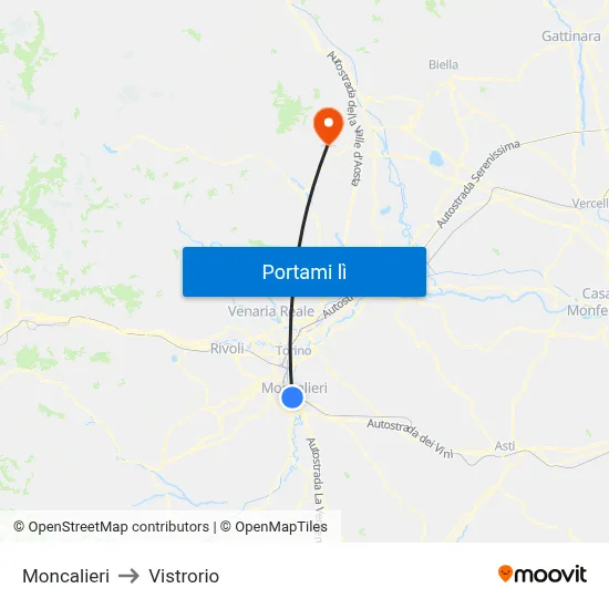 Moncalieri to Vistrorio map