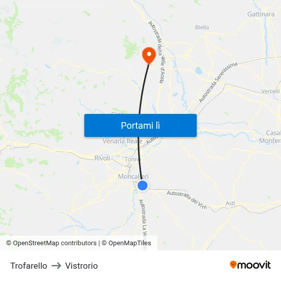 Trofarello to Vistrorio map