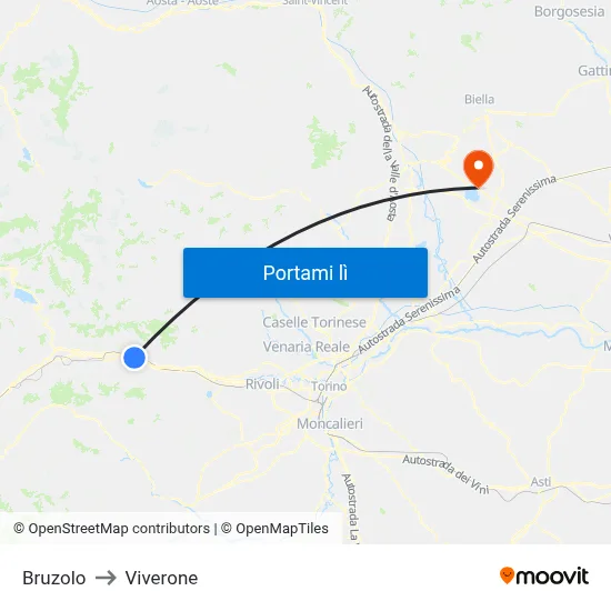 Bruzolo to Viverone map