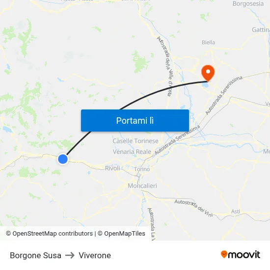 Borgone Susa to Viverone map
