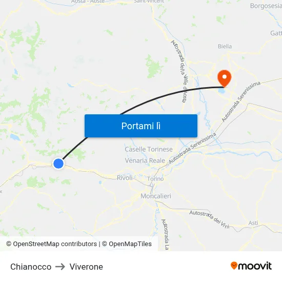 Chianocco to Viverone map
