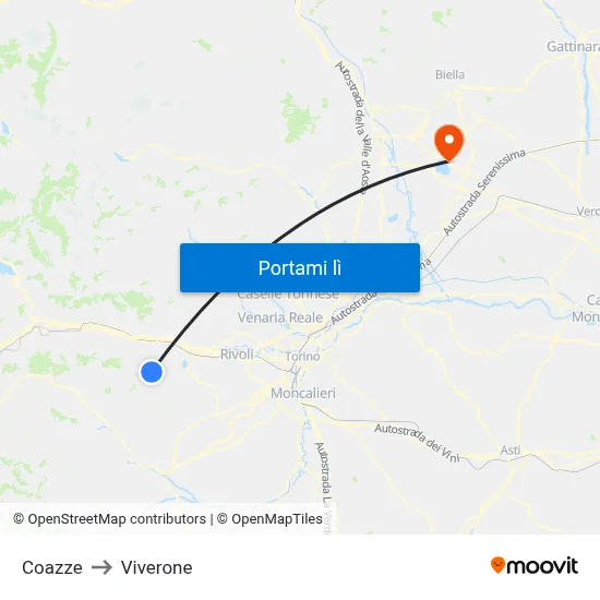 Coazze to Viverone map