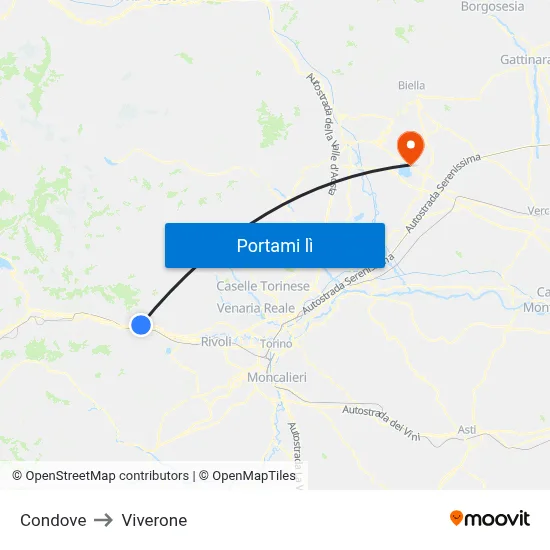 Condove to Viverone map