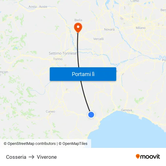 Cosseria to Viverone map