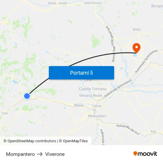 Mompantero to Viverone map