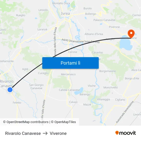 Rivarolo Canavese to Viverone map