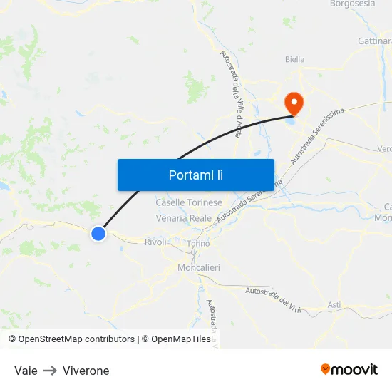 Vaie to Viverone map